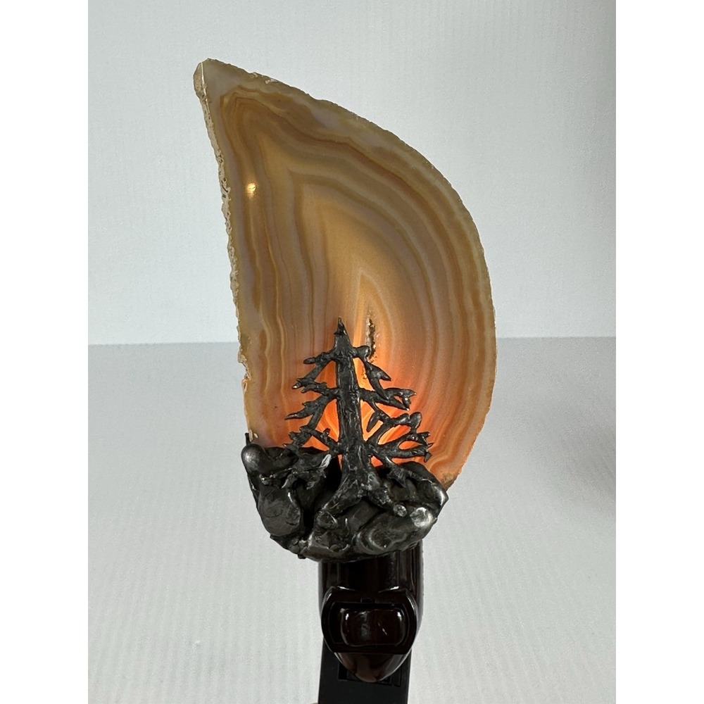 Vintage Agate Slice Nightlight Wall Plug In Pine Tree Forest Mountain Decor